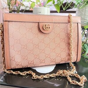 Gucci Ophidia Blush Pink GG Logo Chain Strap Shoulder Bag